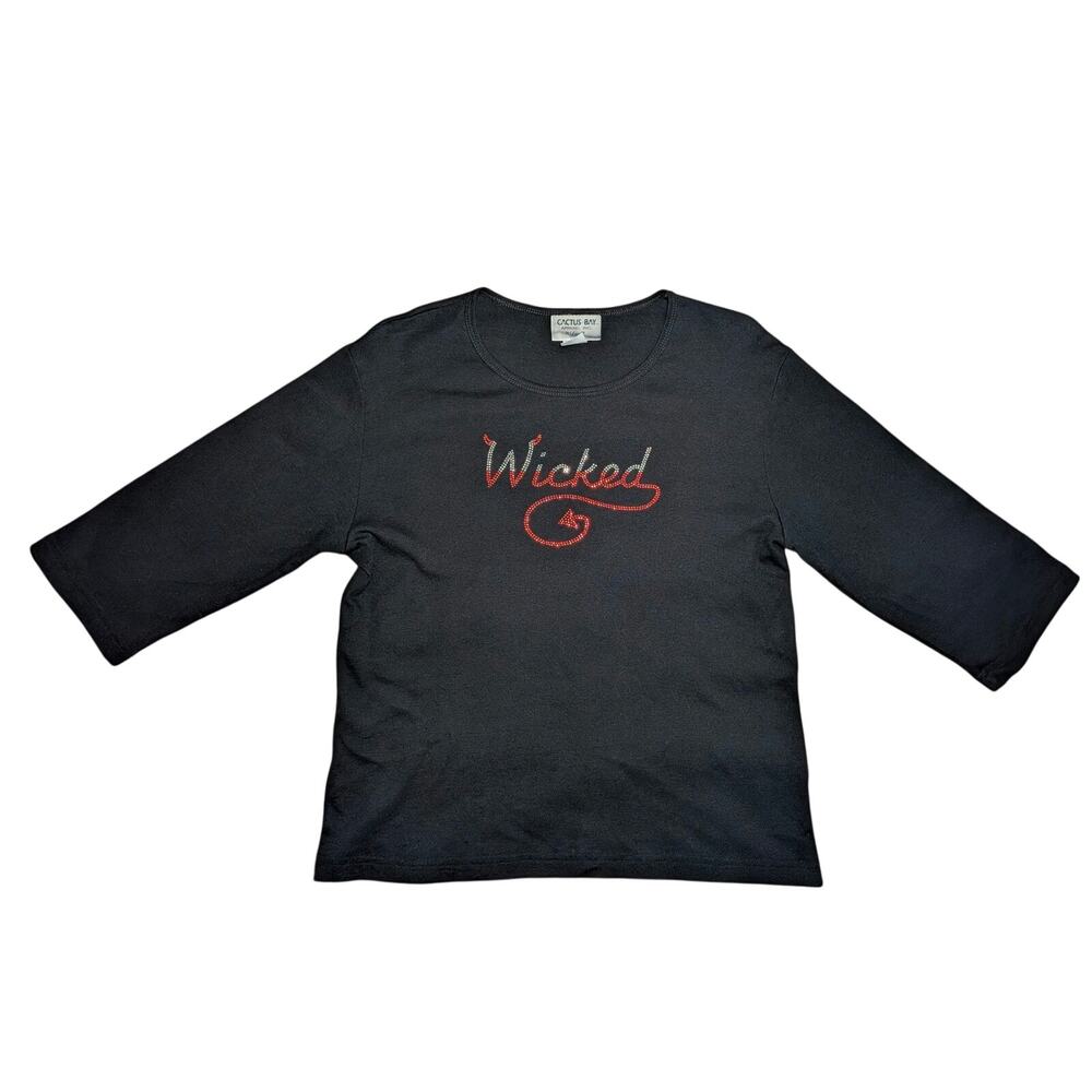 Cactus Bay Apparel Wicked Rhinestone Black Top Shirt XL Vintage Y2K Halloween - Picture 1 of 8
